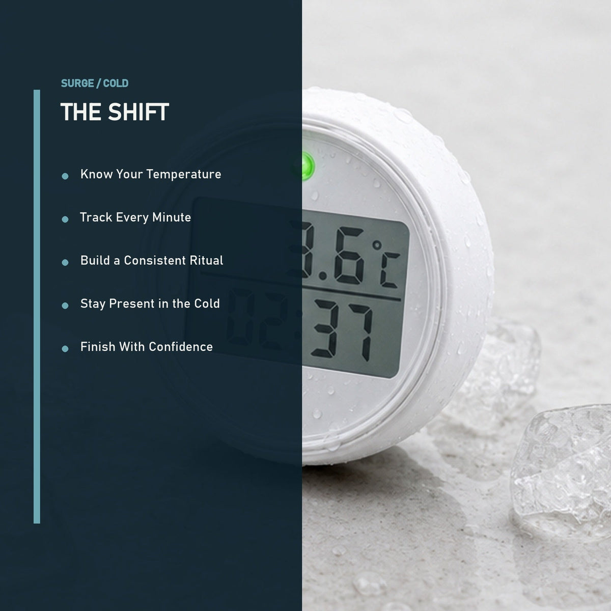 Surge Tempo Digital Ice Bath Thermometer & Timer — outcome benefits, corrected aspect ratio
