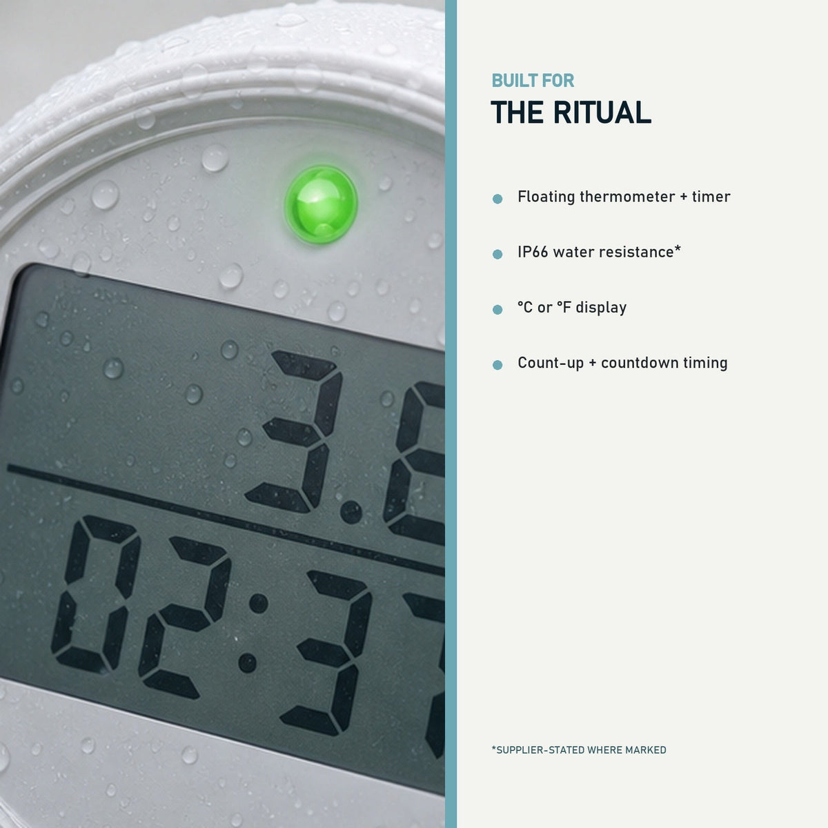 Surge Tempo Digital Ice Bath Thermometer & Timer — product features, corrected aspect ratio